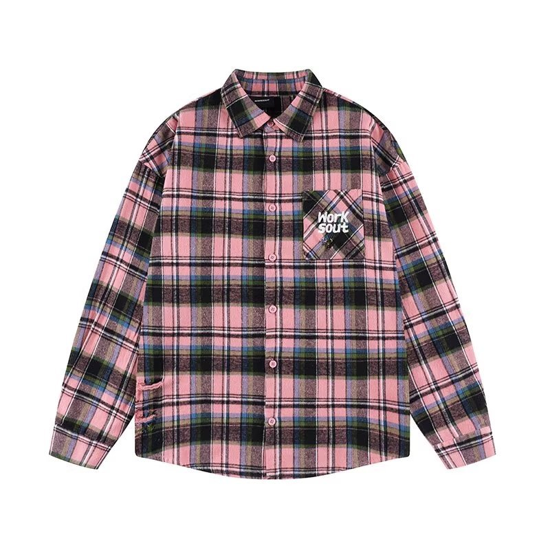 Áo Sơ Mi Caro Form Rộng Thời Trang Cho Nam Áo Sơ Mi Kẻ Sọc Nam Áo Sơ Mi Nam Dài Tay Áo Phối Túi Ngực Thời Trang Phong Cách Cặp Đôi