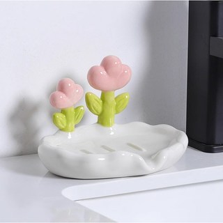 SPIRIT Bathroom Sáng Tạo Hoa Dễ Thương Hộp Xà Phòng Gốm Hộ Gia Đình Xả Giặt Cho Tắm