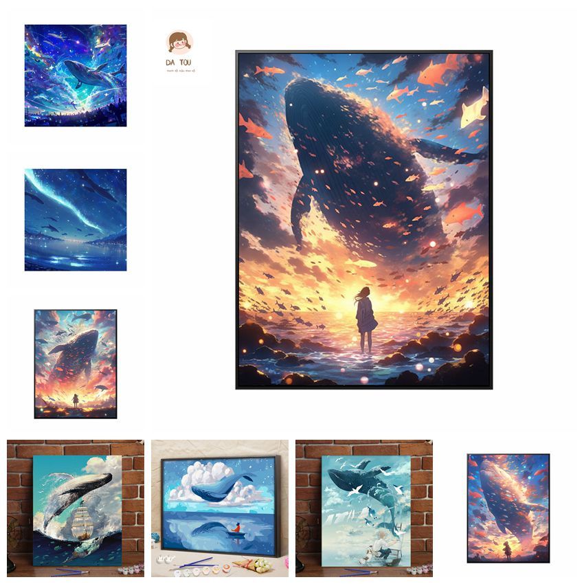 Da Tou-30*40cm/40*50cm-tranh số hoá- tranh số hóa theo yêu cầucá voi tưởng tượng-tranh số hoá-tranh tô màu theo số-tranh số hóa-tranh kỹ thuật số-Tranh sơn dầu số hóa-tranh tô màu theo số hình biển hoa-tranh sơn dầu treo tường-tranh tô mà