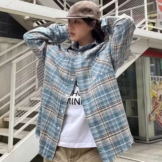 Áo khoác sơ mi caro form rộng thời trang cho nam