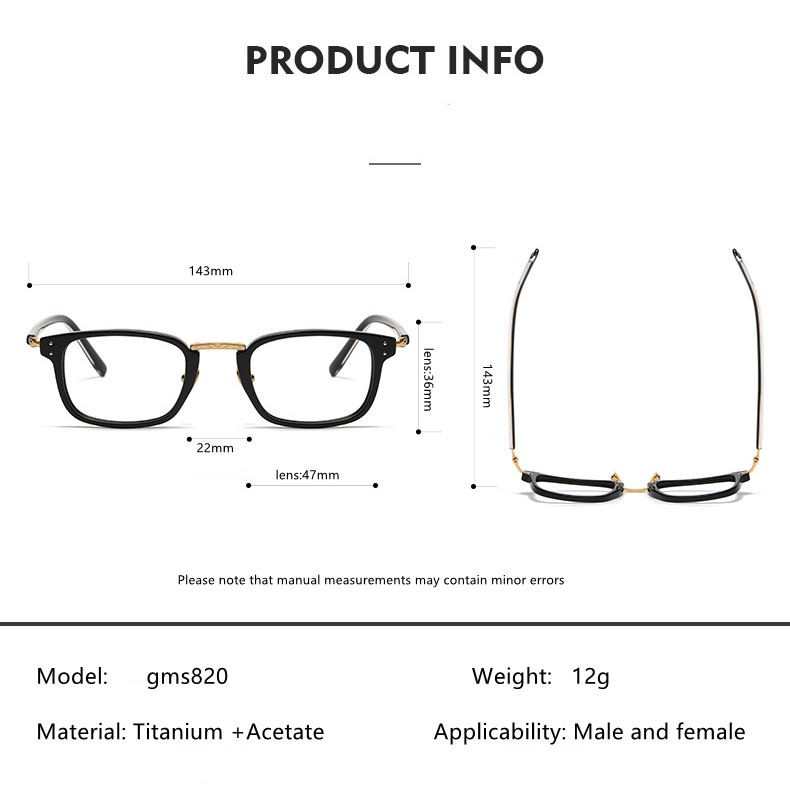 Mắt Kính Hình Chữ Nhật GMS820 Bằng Hợp Kim Titan Phong Cách Retro Nhật Bản Dành Cho Nam Và Nữ