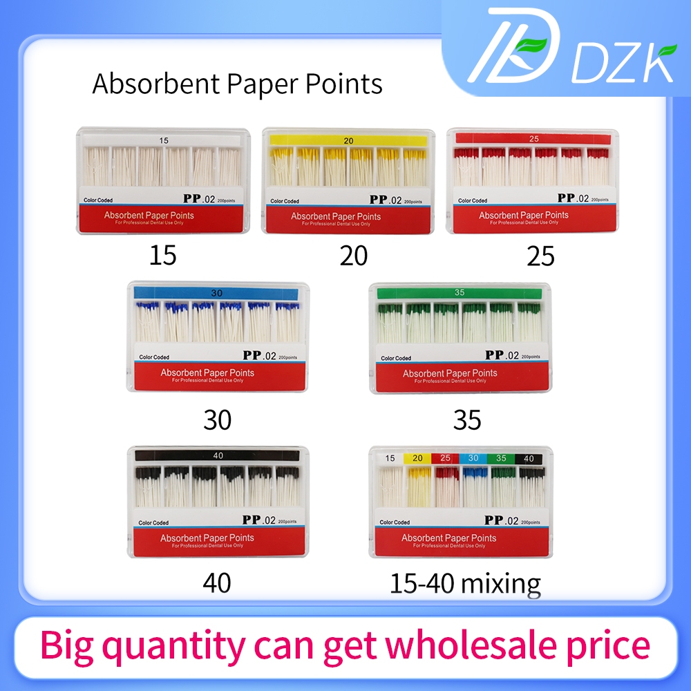 Bộ 200pcs Giấy Thấm Hút Nha Khoa Dental Absorbent Paper Points 0.02 Taper 15-40#