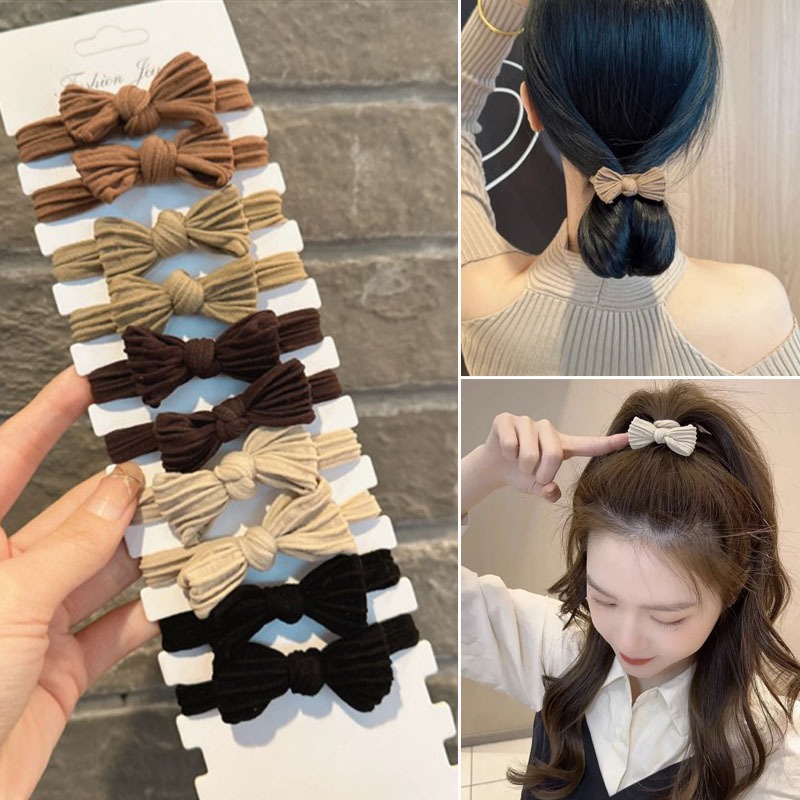 Dây Cột Tóc Cao Su Co Giãn Đính Nơ Thời Trang Thu Đông Cho Nữ