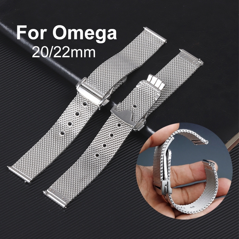 Omega Seamaster 007 thép không gỉ tự động bướm khóa dây đeo phụ kiện 20mm 22mm kim loại dây đeo