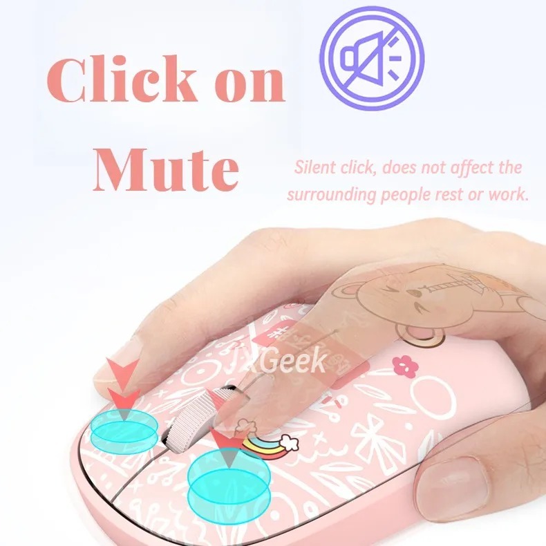 Chuột không dây Chạy Pin Không Dây Hình Hoạt Hình Màu Hồng Dễ Thương