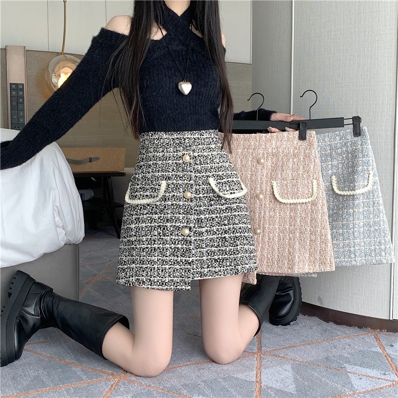 ACSENSE STUDIO váy dạ tweed Chân váy nữ Cute Đơn giản INS Hàn Phong WWY2393EXO39Z230926