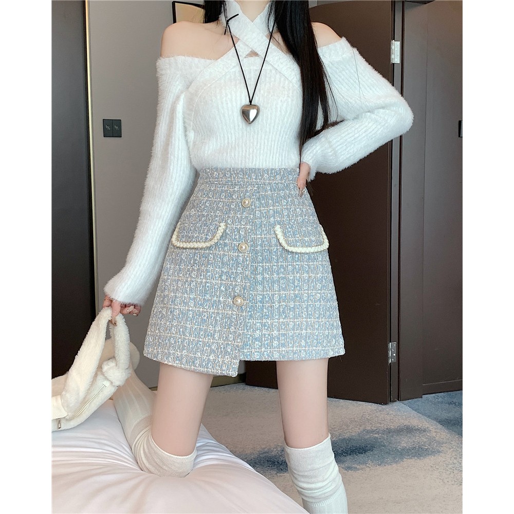 ACSENSE STUDIO váy dạ tweed Chân váy nữ Cute Đơn giản INS Hàn Phong WWY2393EXO39Z230926