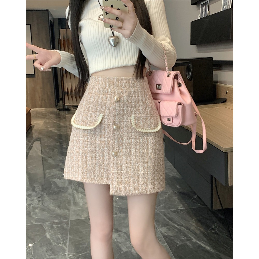 ACSENSE STUDIO váy dạ tweed Chân váy nữ Cute Đơn giản INS Hàn Phong WWY2393EXO39Z230926