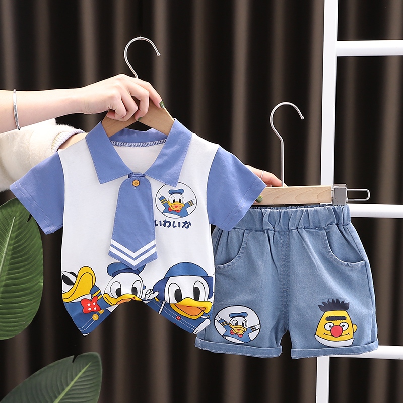 Set Đồ Mùa Hè 2 Món Gồm Áo Thun In Hình Chú Voi Hoạt Hình Và Quần Ngắn Thông Thường Cho Bé Trai Và Bé Gái Sơ Sinh