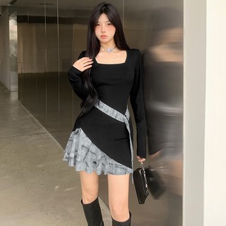 Mới Đầm Chữ a Tay Dài Cổ Vuông Thời Trang Dành Cho Nữ