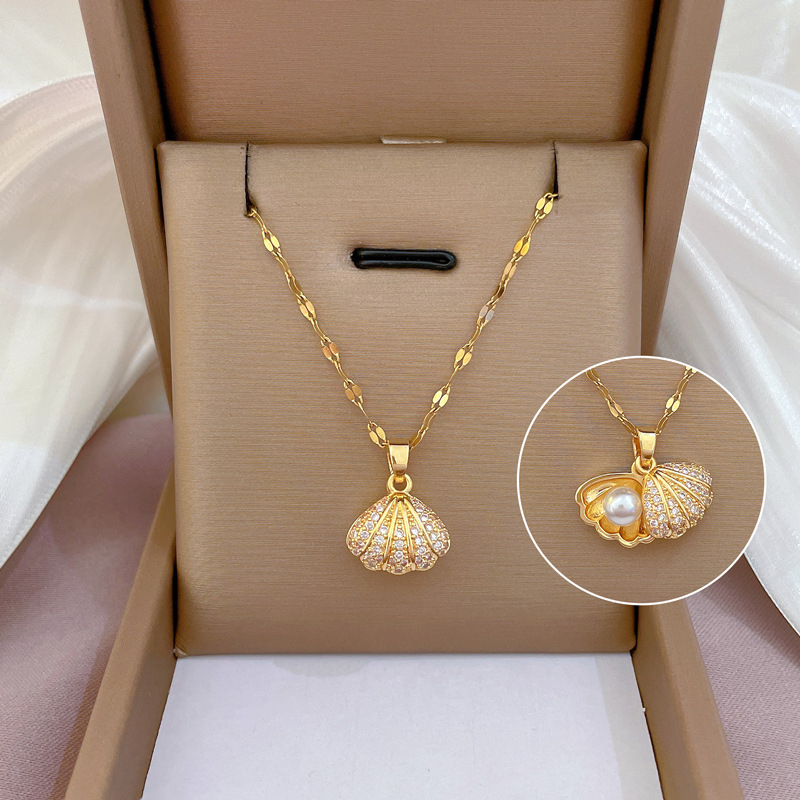 Gmai Vòng cổ Đồng Mạ Vàng 18k Đính Ngọc Trai Và Vỏ Sò Thời Trang Cho Nữ