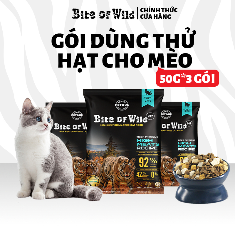 【Flash sale】Bite of wild Combo 3 Gói *50g Hạt Dùng Thử Chứa 42% protein Cho Mèo Trẻ 150g【Mỗi người giới hạn 1 phần】