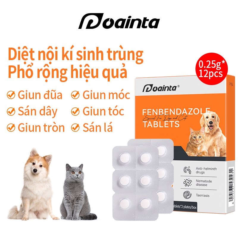 PUAINTA Chó Mèo Viên tẩy giun loại bỏ ký sinh trùng cho chó mèo giúp thú cưng của bạn luôn khoẻ mạnh 12viên