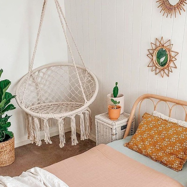 Ghế võng Macrame Swing treo lưới dệt kim cho Phòng khách Ban công Sân thượng - võng macrame võng treo SUNTREE