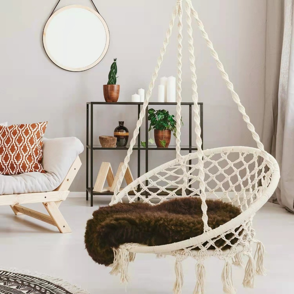 Ghế võng Macrame Swing treo lưới dệt kim cho Phòng khách Ban công Sân thượng - võng macrame võng treo SUNTREE