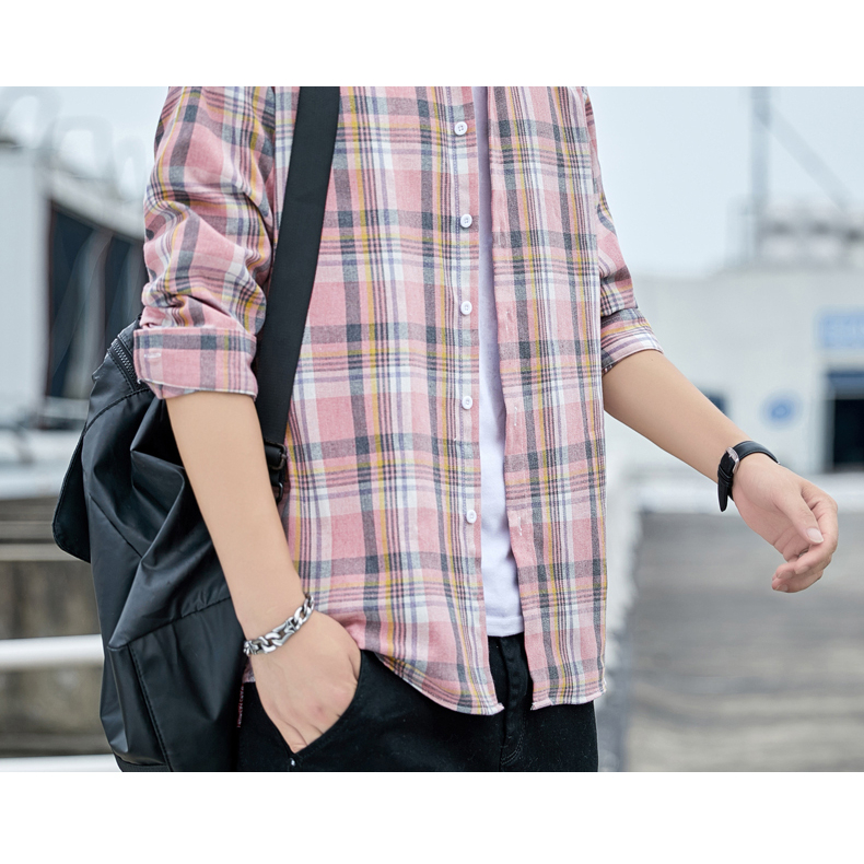 Áo Sơ Mi cotton Dài Tay Họa Tiết Ca Rô Thời Trang Dành Cho Nam