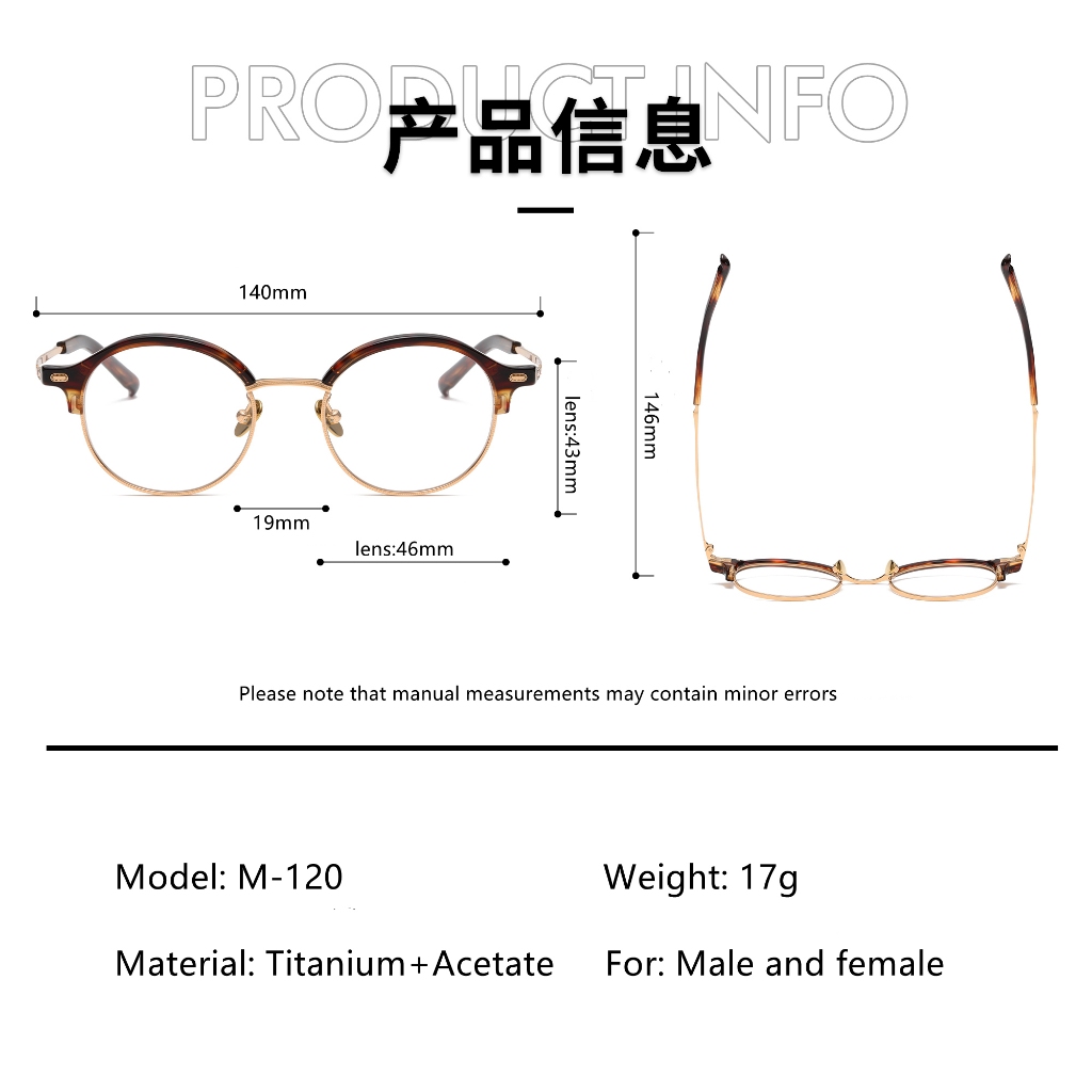 Kính Mắt Gọng Tròn Bằng Hợp Kim Titan Phong Cách retro Nhật Bản 999.9 m120