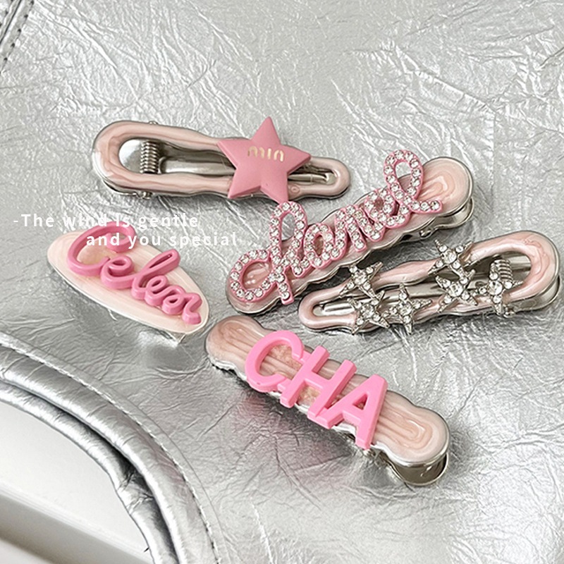 Kẹp Tóc Hình Nơ / Trái Tim Đính Đá Lấp Lánh Xinh Xắn Cho Nữ