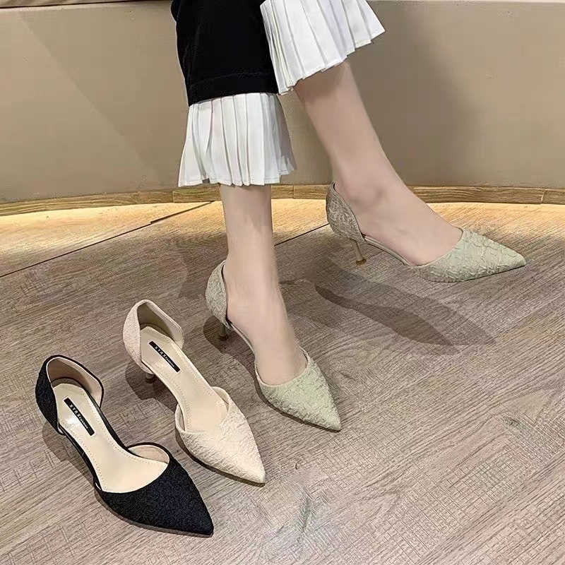 Giày Cao Gót Mũi Nhọn Phong Cách Pháp Thời Trang Xuân Thu 2023 Mới Cho Nữ