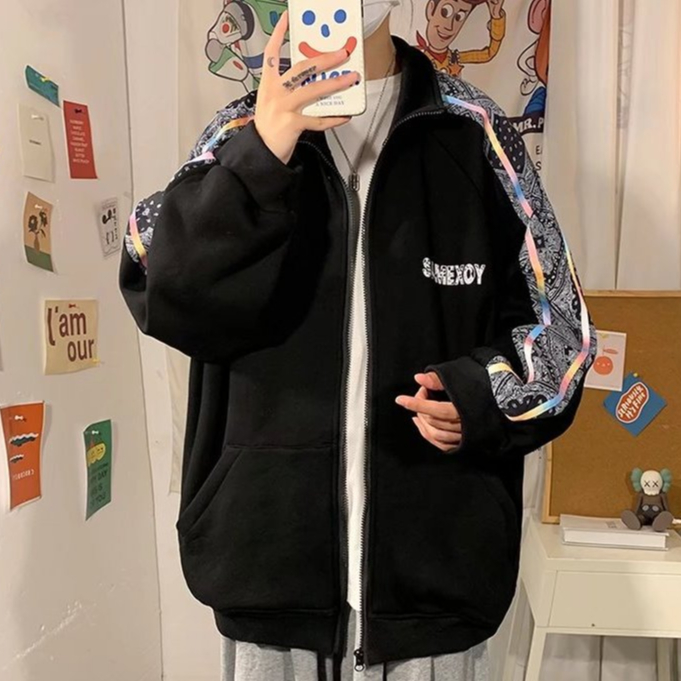 Áo khoác bóng chày EERSHENSHI tay dài dáng rộng viền sọc bên thời trang thể thao cho nam