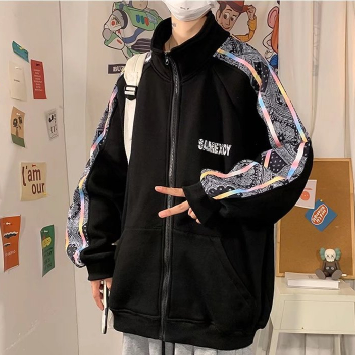 Áo khoác bóng chày EERSHENSHI tay dài dáng rộng viền sọc bên thời trang thể thao cho nam