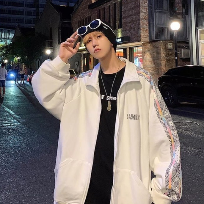 Áo khoác bóng chày EERSHENSHI tay dài dáng rộng viền sọc bên thời trang thể thao cho nam