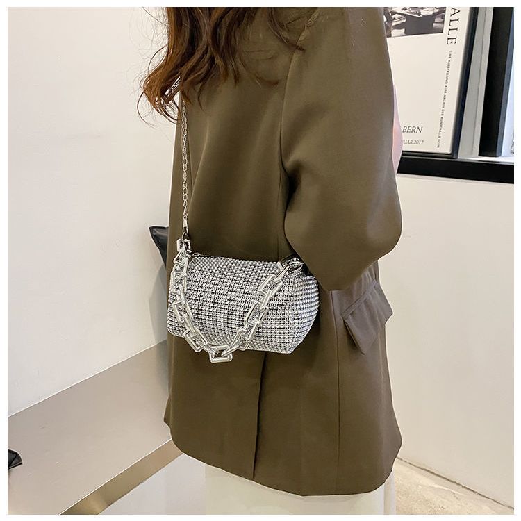 SHIHUI Túi đeo dưới cánh tay / Xách Tay Đính Đá Phối Dây Xích Thời Trang Cá Tính Cho Nữ