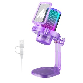 Maono DGM20 Crystal Purple Phiên bản RGB USB Micrô chơi game với phần mềm giảm tiếng ồn, nút điều khiển khuếch đại cho PC, điện thoại, phát trực tuyến, ghi âm, Podcast, trò chuyện, Twitch, YouTube, PS5, PS4