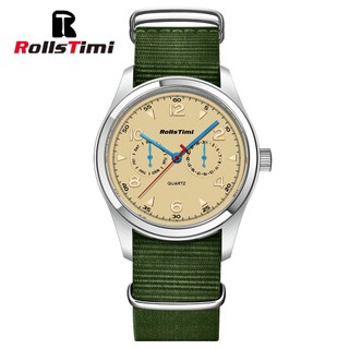 Rolls timi 2024 mới đồng hồ thạch anh nam thời trang đơn giản hardlex hợp kim kẽm vỏ nylon dây đeo chống thấm nước đồng hồ nam rt-7903