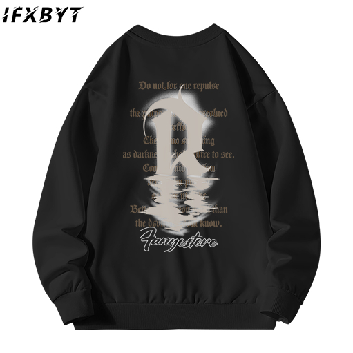 Áo sweater unisex IFXBYT Y0233 form rộng in họa tiết chữ cái 100% cotton