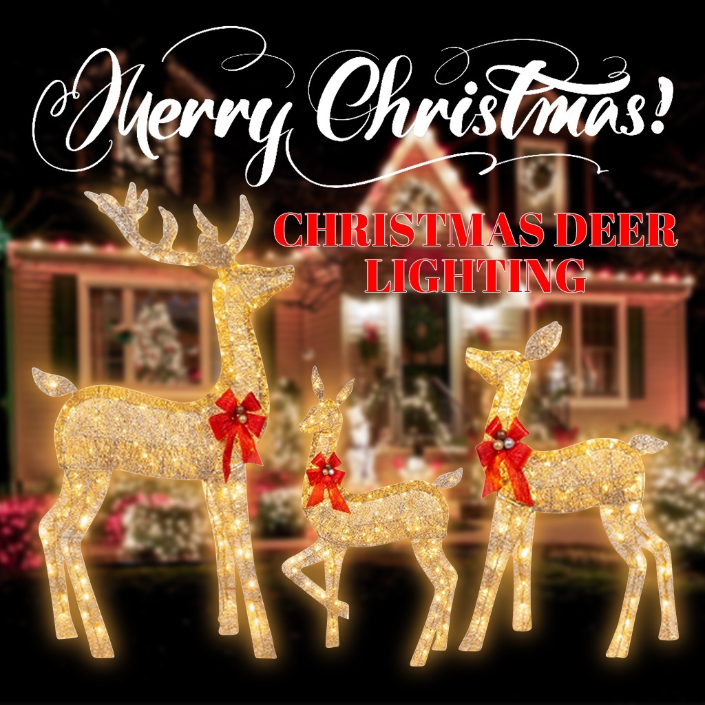 Bộ 3 Đèn led Trang Trí Hình Tuần Lộc Giáng Sinh