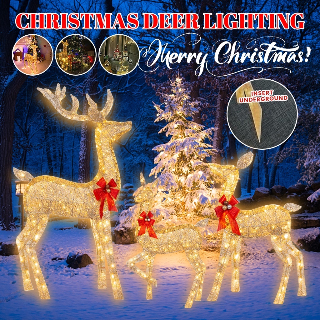 Bộ 3 Đèn led Trang Trí Hình Tuần Lộc Giáng Sinh