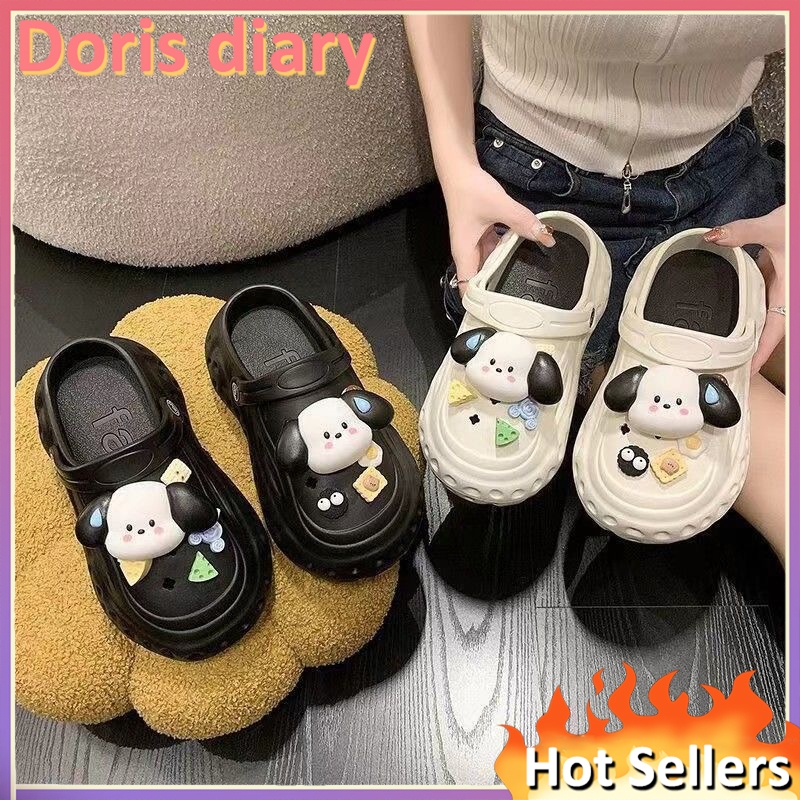【Doris diary】Dễ Thương Dép Đế Xuồng Chống Trượt Họa Tiết Đầu Chó Phong Cách Hàn Quốc Thời Trang Cho Nữ