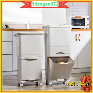 Thùng Đựng Rác Hai Lớp - Thùng rác phân loại khô ướt dung tích lớn có thể di chuyển được nâng cao cho nhà bếp gia đình - Nitrogen071