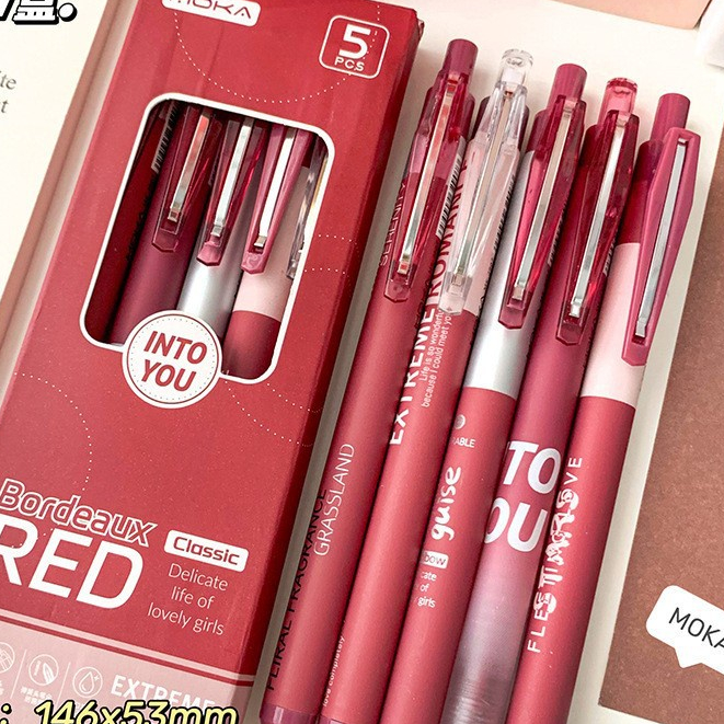 5pcs Bút Mực Đen Họa Tiết Trái Tim Phong Cách vintage