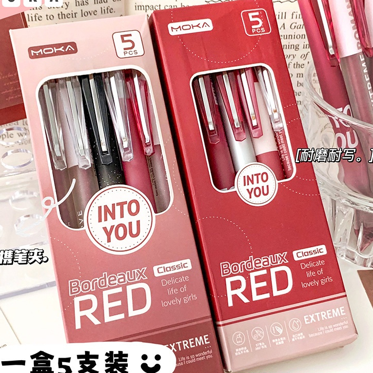 5pcs Bút Mực Đen Họa Tiết Trái Tim Phong Cách vintage