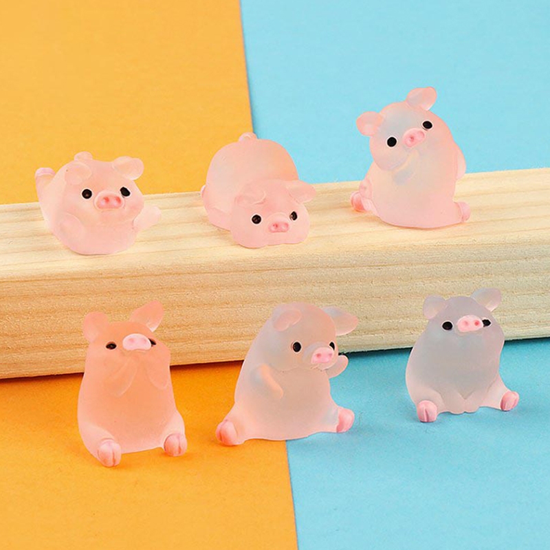 Set 6 Mô Hình Chú Heo mini Bằng Nhựa Dạ Quang Dễ Thương Trang Trí Sân Vườn / Nhà Cửa