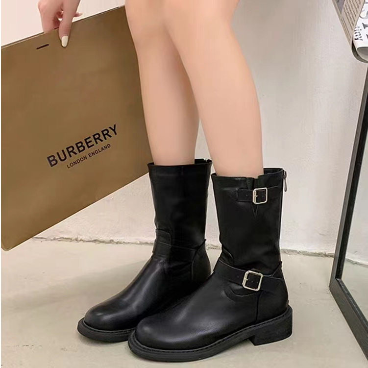 Giày Bốt martin Gót Thấp Mũi Tròn Bằng Da Phong Cách Anh Quốc Thời Trang Thu Đông Cho Nữ