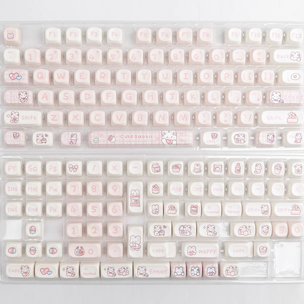 144 Phím Thỏ nhỏ ăn vặt Keycap MOA Chiều cao PBT Chất liệu mặt thăng hoa nhiệt cá nhân tùy chỉnh cơ khí hồng Keycaps Áp dụng 61/68/75/84/87/104/108 keycaps