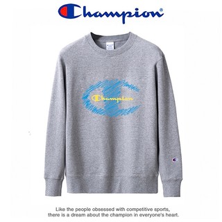 Áo sweater cotton Tay Dài Cổ Tròn In Chữ champion Màu Trơn Kiểu Thể Thao Cá Tính Cho Nam Và Nữ