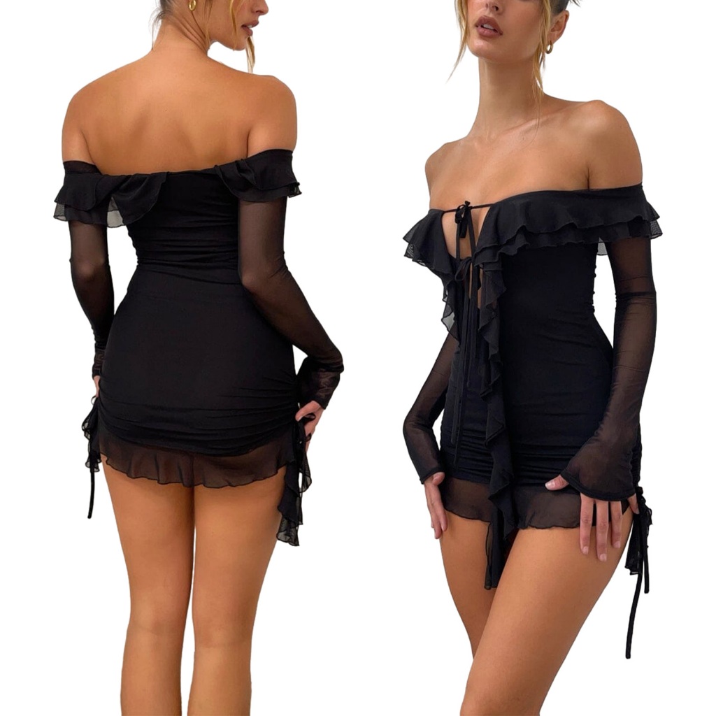 Đầm Ôm Trễ Vai Tay Dài Màu Sắc Thời Trang Cho Nữ