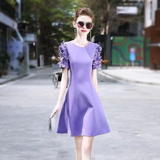 Đầm Chữ a Lưng Cao Tay Ngắn Màu Tím Thời Trang Mùa Hè Xinh Xắn Cho Nữ