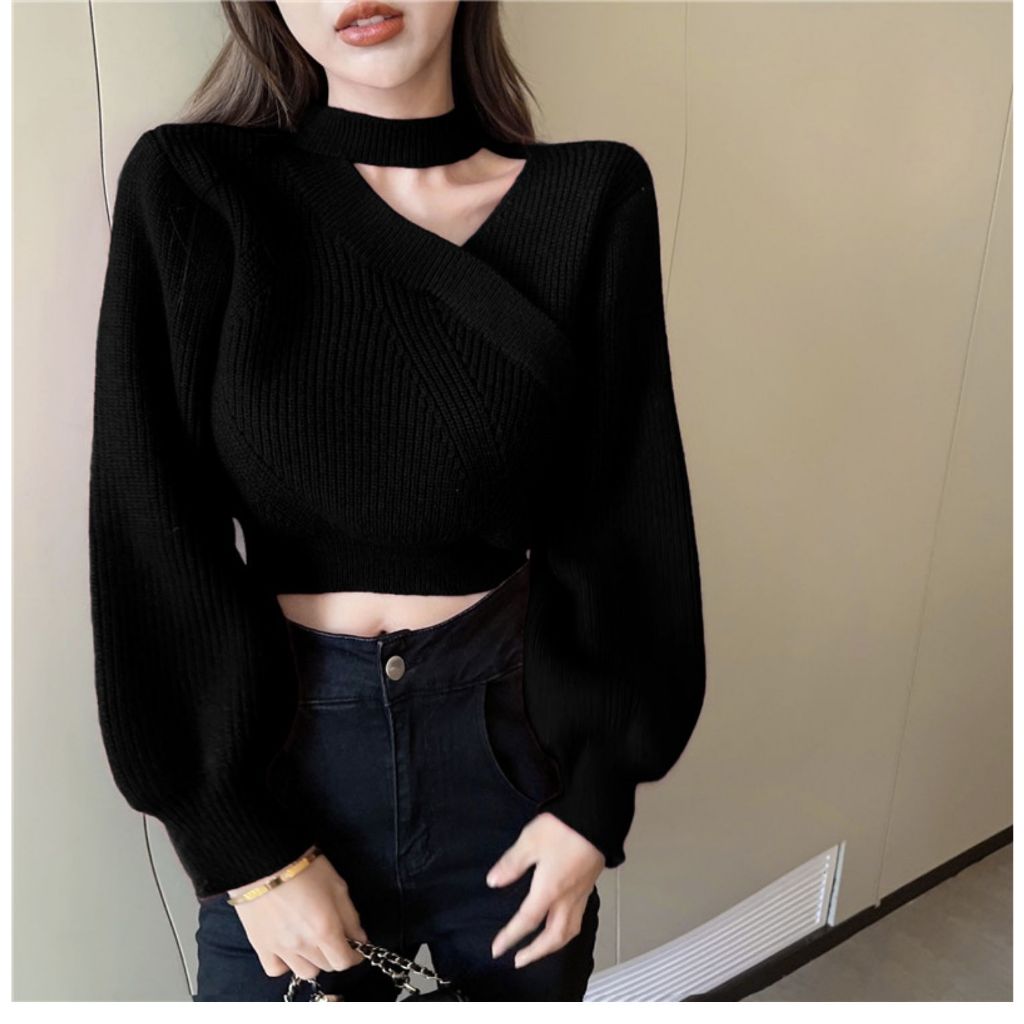Ruo Bei  Xuan    Áo sweater Ngắn Lưng Cao Thời Trang Thu Đông Cho Nữ