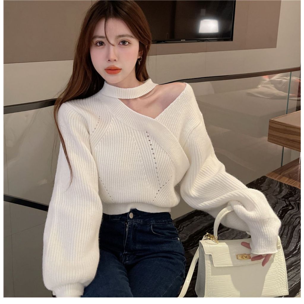 Ruo Bei  Xuan    Áo sweater Ngắn Lưng Cao Thời Trang Thu Đông Cho Nữ