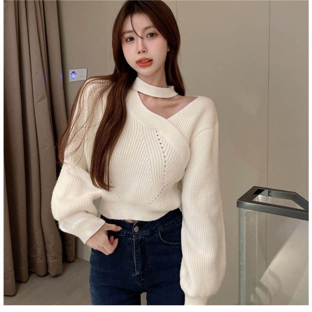 Ruo Bei  Xuan    Áo sweater Ngắn Lưng Cao Thời Trang Thu Đông Cho Nữ