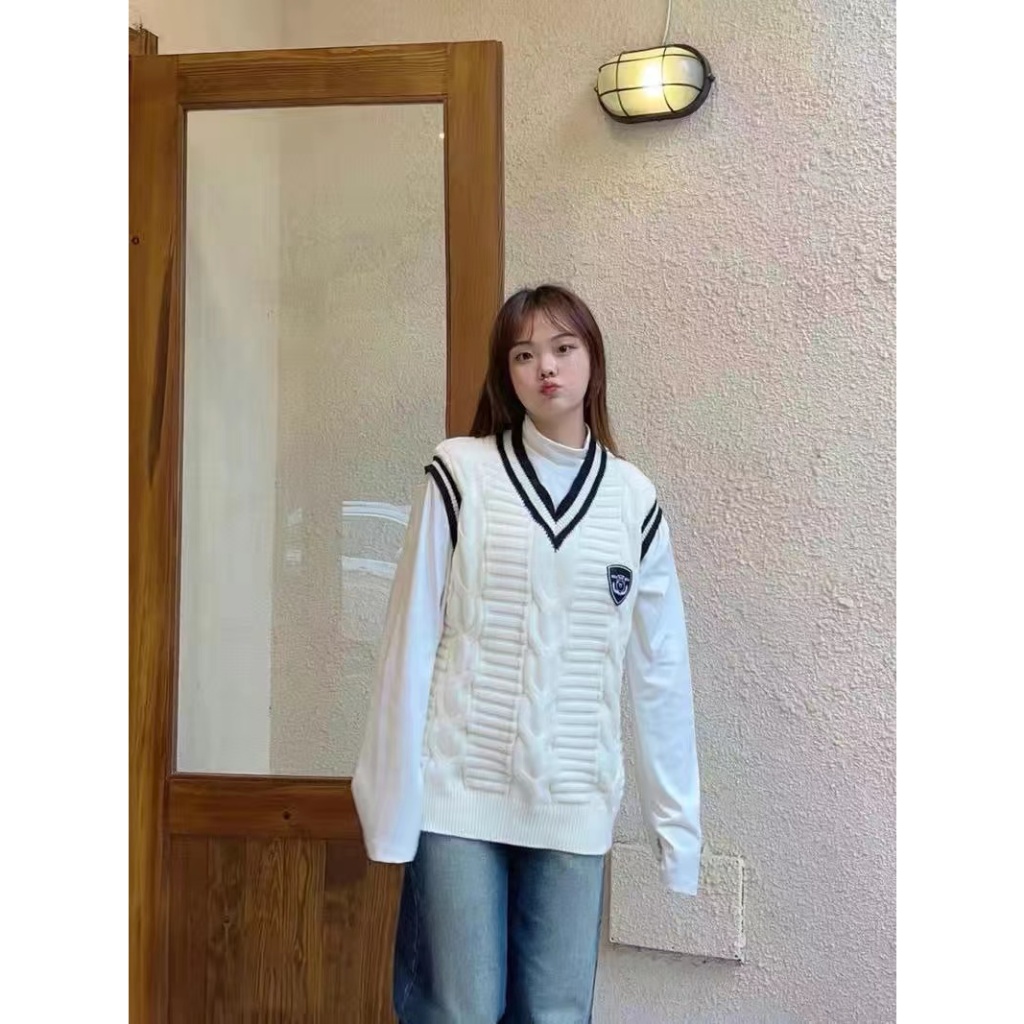 Áo Sweater Nam Nữ Hàn Quốc Áo Dệt Kim Nam Dệt Kim Kẻ Sọc Tanktop Unisex Form Rộng Gile Len Cá Tính Cho Nam