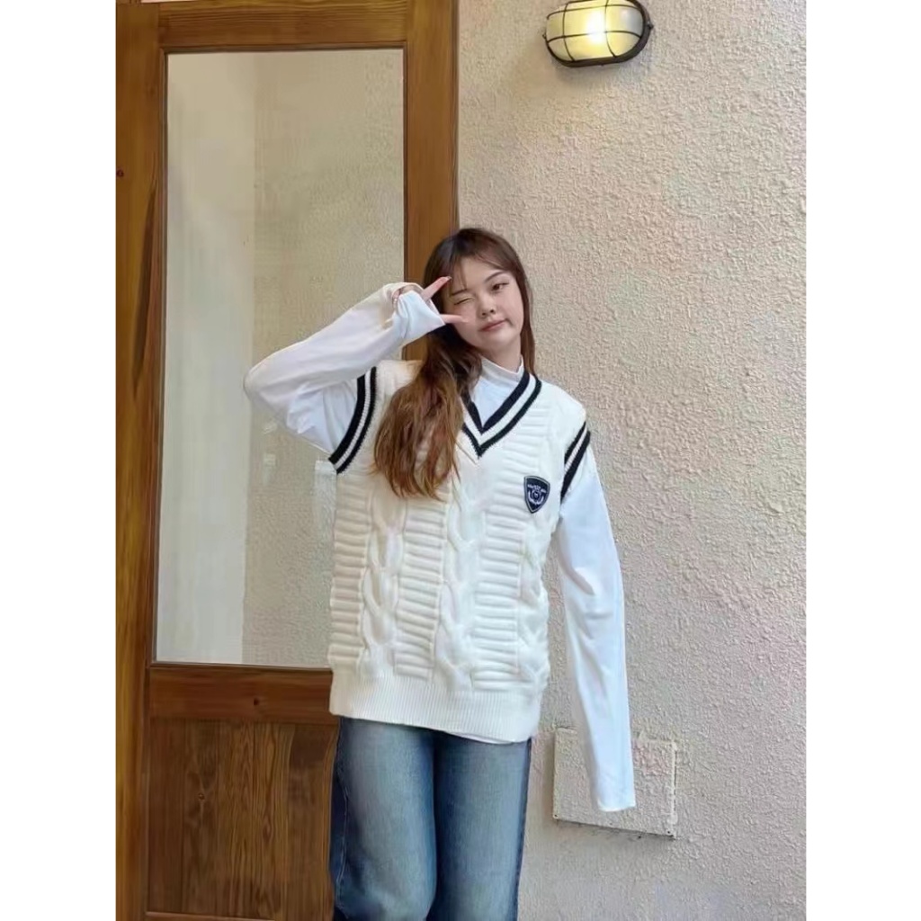 Áo Sweater Nam Nữ Hàn Quốc Áo Dệt Kim Nam Dệt Kim Kẻ Sọc Tanktop Unisex Form Rộng Gile Len Cá Tính Cho Nam