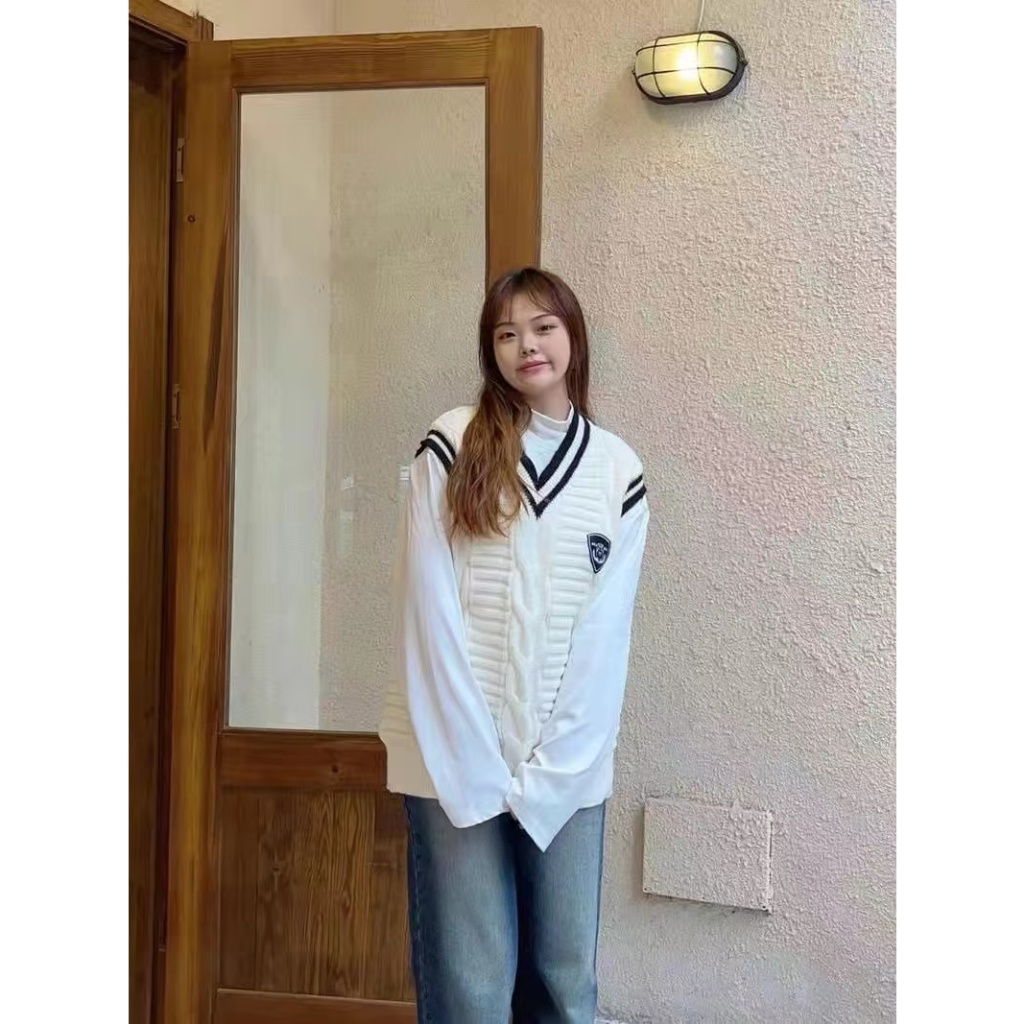 Áo Sweater Nam Nữ Hàn Quốc Áo Dệt Kim Nam Dệt Kim Kẻ Sọc Tanktop Unisex Form Rộng Gile Len Cá Tính Cho Nam