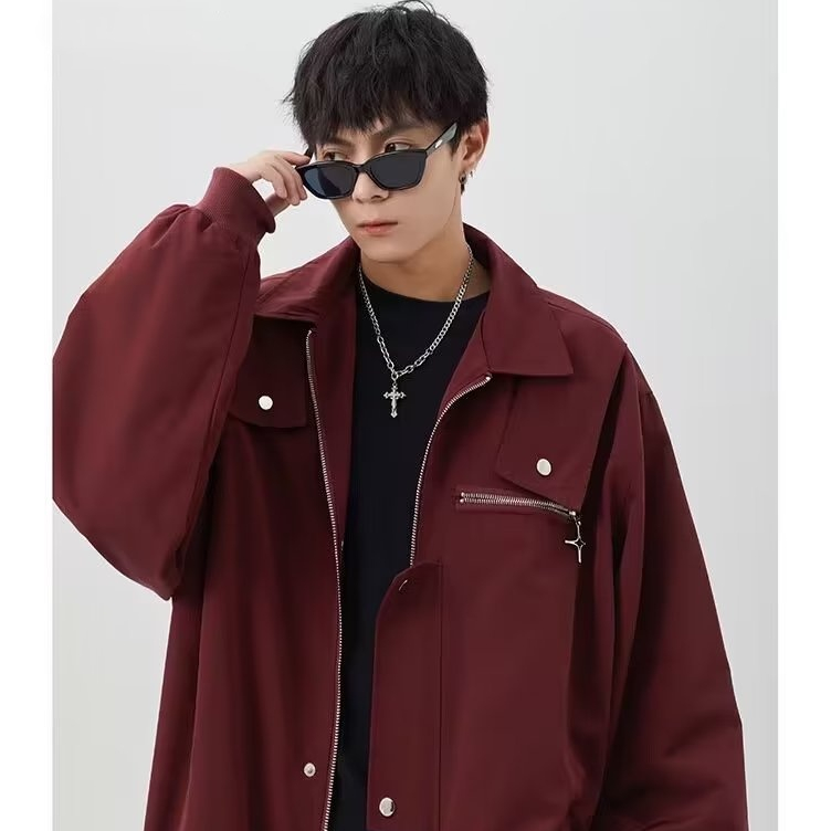 Esea Áo Khoác Phi Công Vải Dù Dáng Rộng Màu Trơn Đơn Giản Phong Cách retro Mỹ Thời Trang Thường Ngày Đi Xe Máy Dành Cho Nam Và Nữ Có Thể Mặc Cả Nam Và Nữ