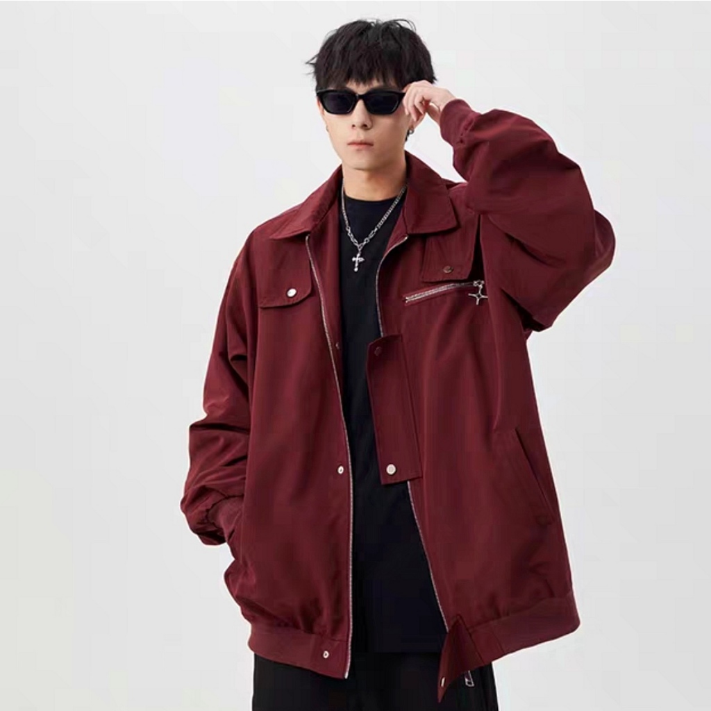 Esea Áo Khoác Phi Công Vải Dù Dáng Rộng Màu Trơn Đơn Giản Phong Cách retro Mỹ Thời Trang Thường Ngày Đi Xe Máy Dành Cho Nam Và Nữ Có Thể Mặc Cả Nam Và Nữ